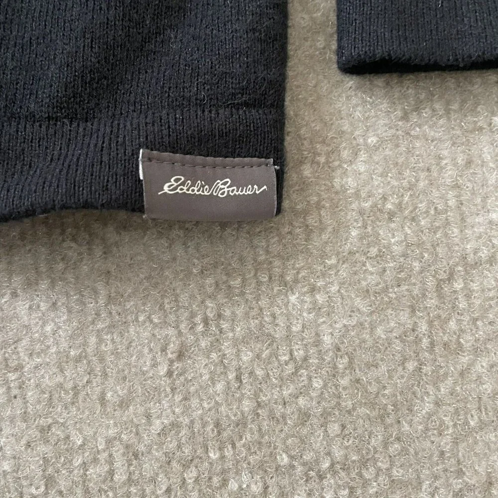 Eddie Bauer Sweater Mens Small Black Quarter Zip Pullover Cotton Cashmere Shirt